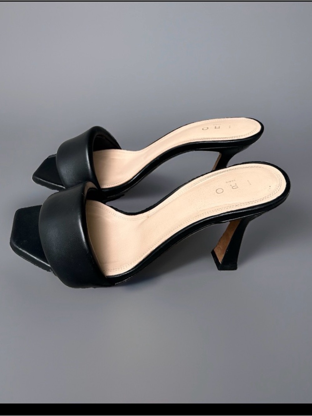 IRO Black Leather Square-Toe Slide Heels